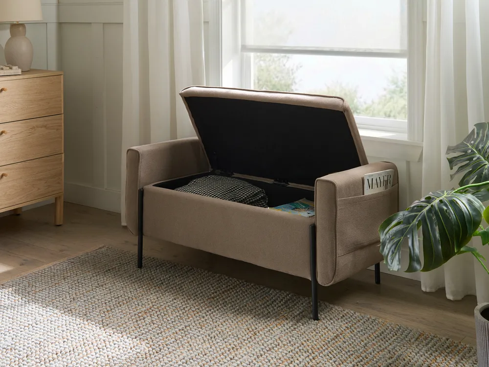 Polsterbank mit Stauraum LEWES Stoff Beige_1043690