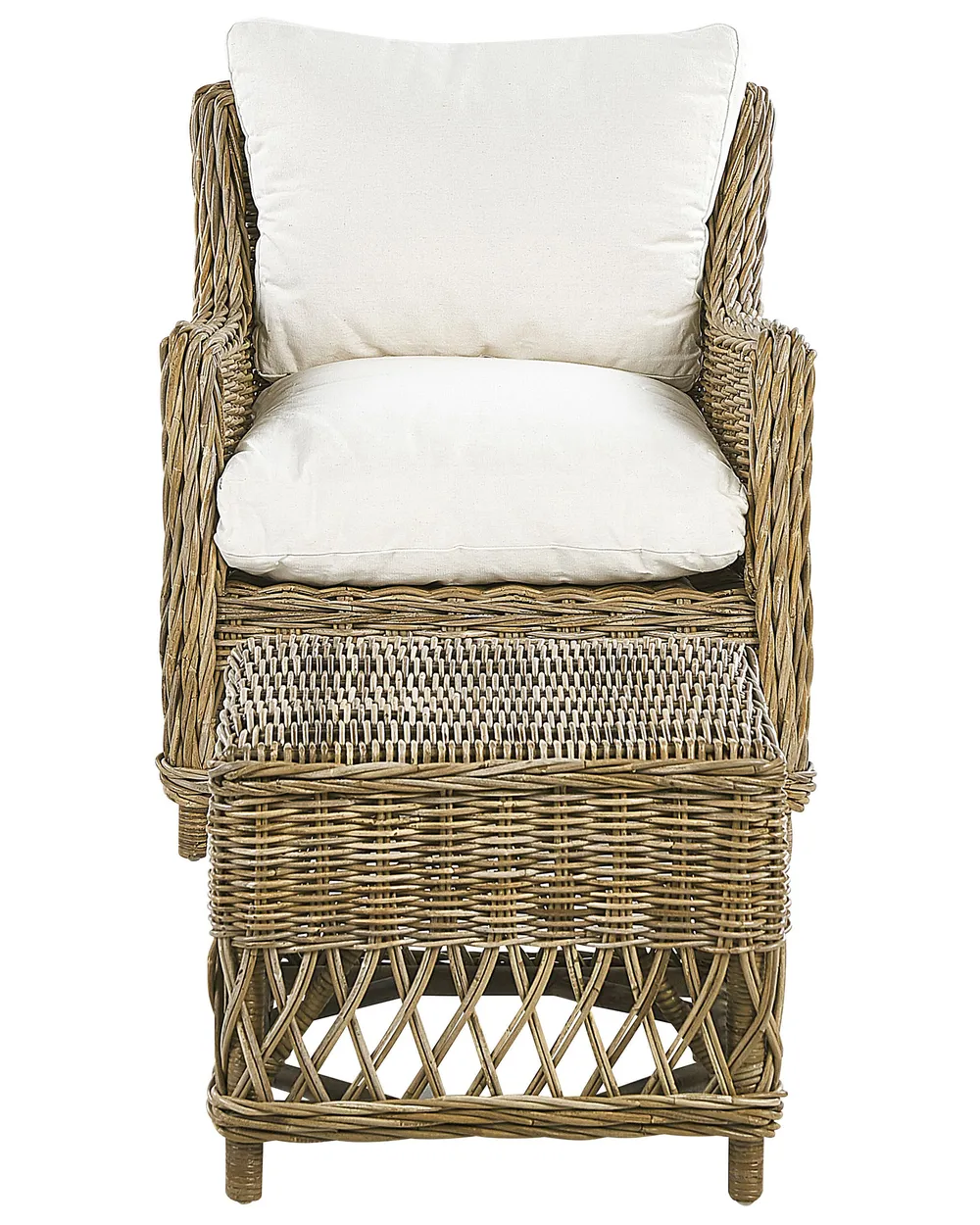 Gartensessel 2er Set mit Auflagen RIBOLLA mit Fußstütze Rattan Naturfarben_824020