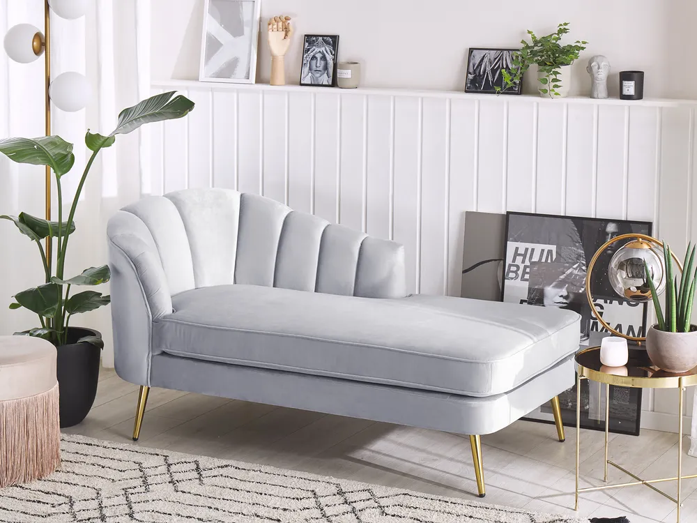 Linksseitige Chaiselongue ALLIER Samtstoff Hellgrau