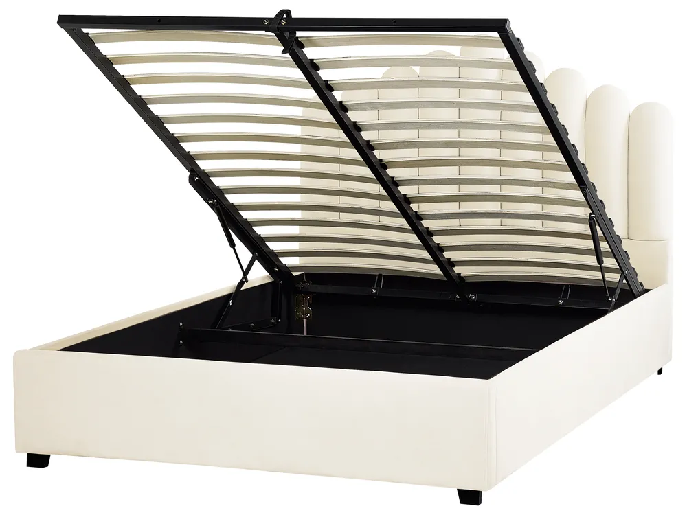 Bett mit Stauraum VINCENNES Samtstoff Cremeweiß 140 x 200 cm