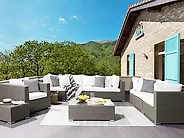 Lounge Set mit Tisch 8-Sitzer MAESTRO modular Polyrattan Taupe_1177392