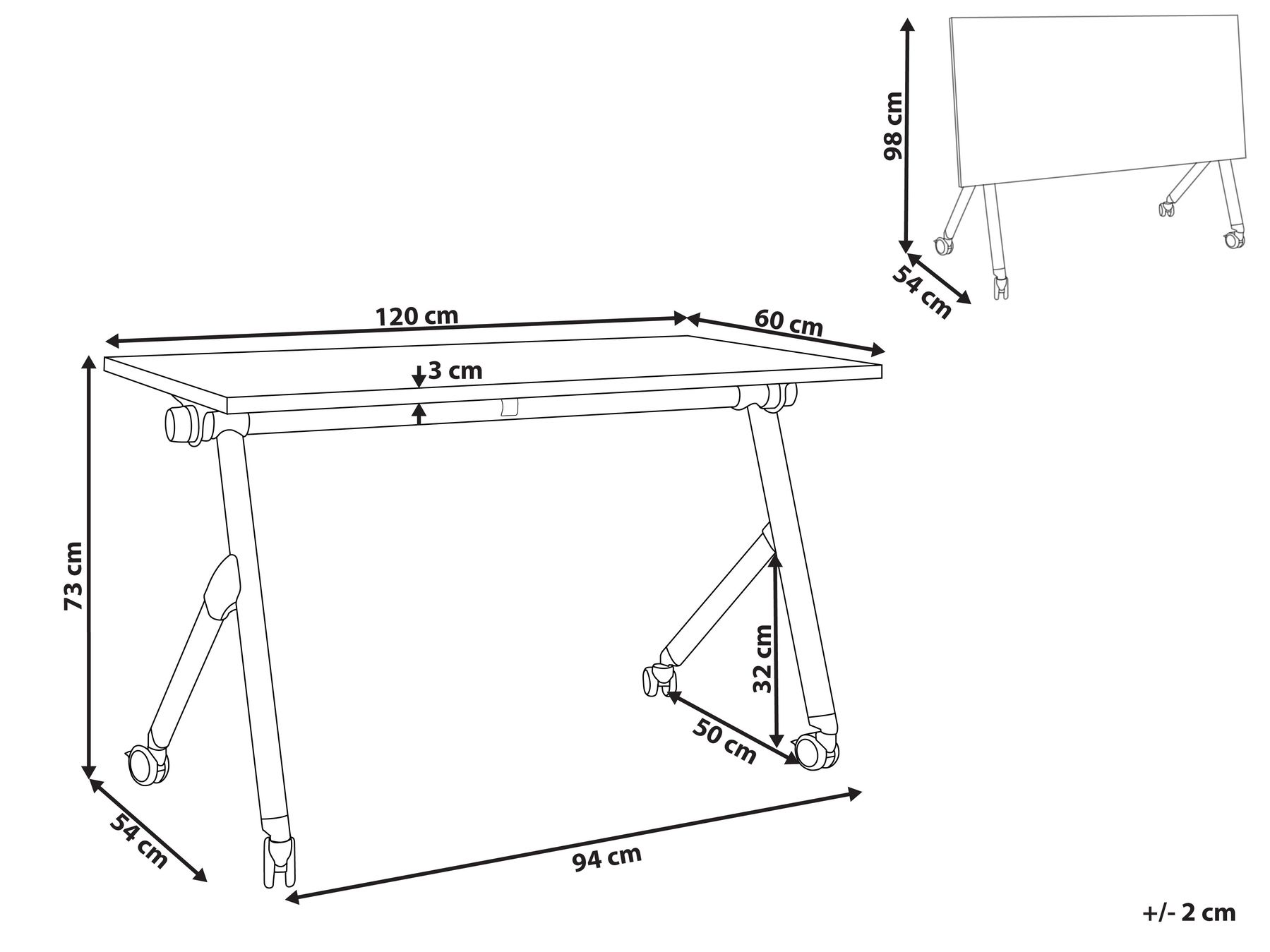 Zusammenklappbarer Schreibtisch BENDI 120 cm 60 cm Dunkelbraun_1030678