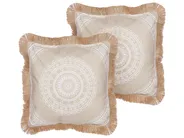 Set of 2 Decorative Cushions AGRIMONY 45 x 45 cm Beige Oriental Pattern_854352