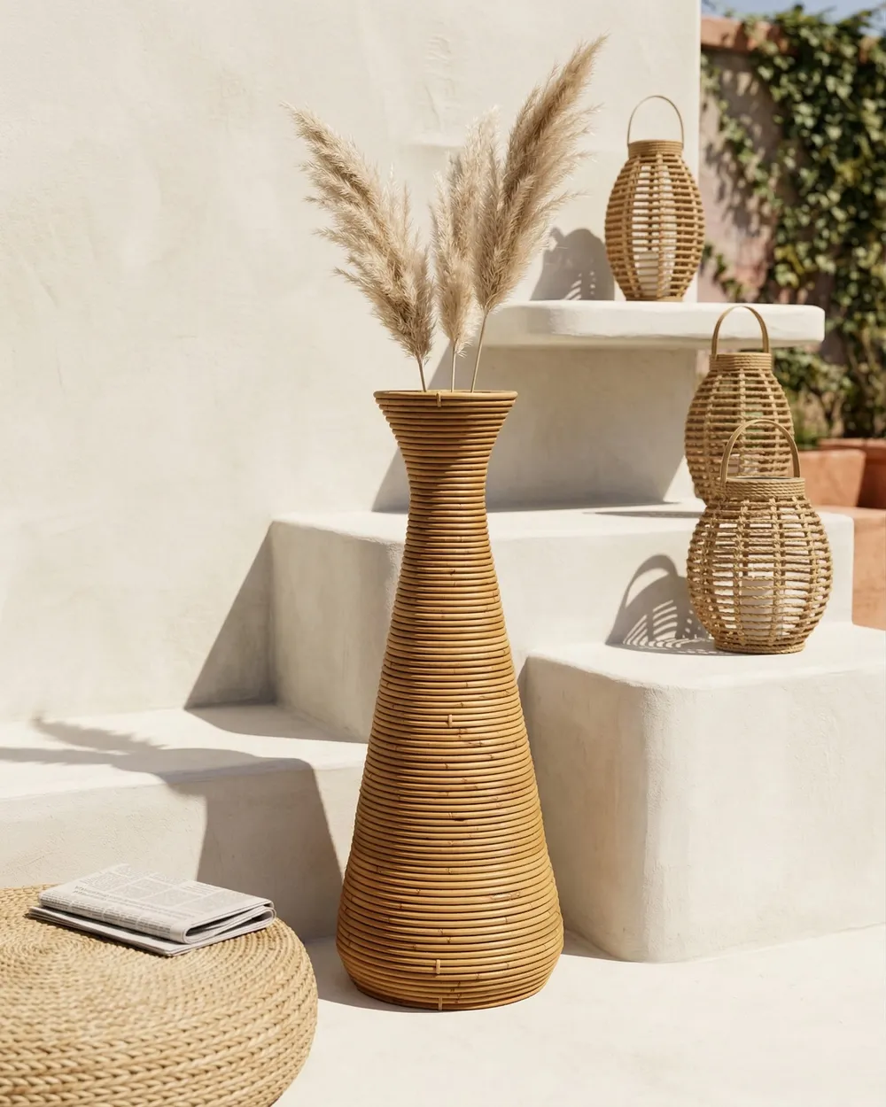 Dekovase NIDRI 70 cm Rattan Naturfarben