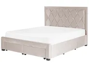 Bett mit Schubladen LIEVIN Samtstoff Beige 160 x 200 cm_858035