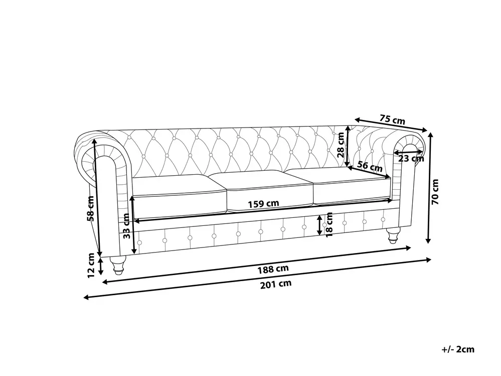 Sofa 3-Sitzer CHESTERFIELD Samtstoff Goldbraun_1033579