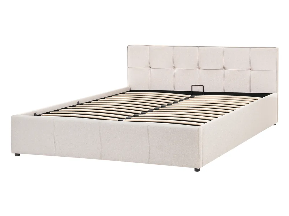 Ottoman Bed LAURESSES Fabric Light Beige 140 x 200 cm (EU Double)_1153485