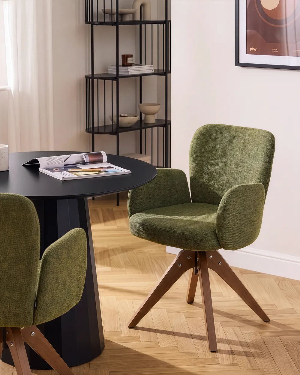 Esszimmerstuhl 2er Set drehbar JEAN Stoff Grün