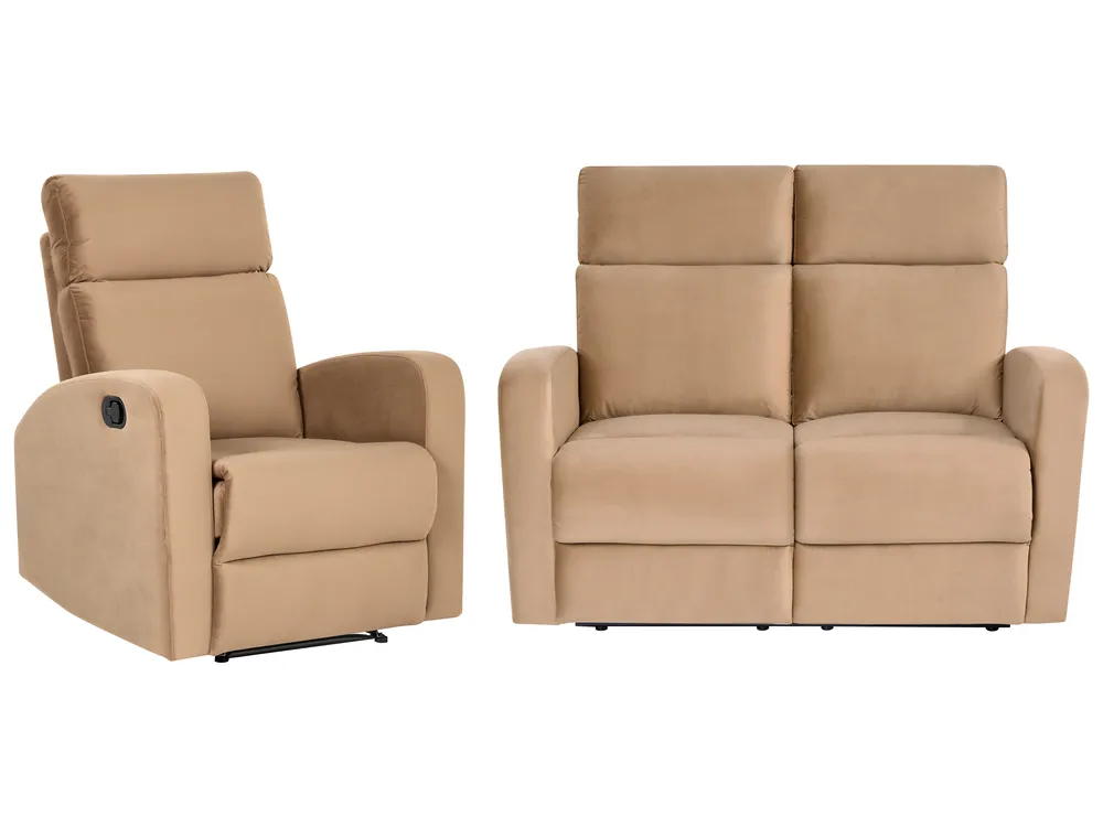 Sofa Set manuell verstellbar 3-Sitzer VERDAL Samtstoff Hellbraun_1081271