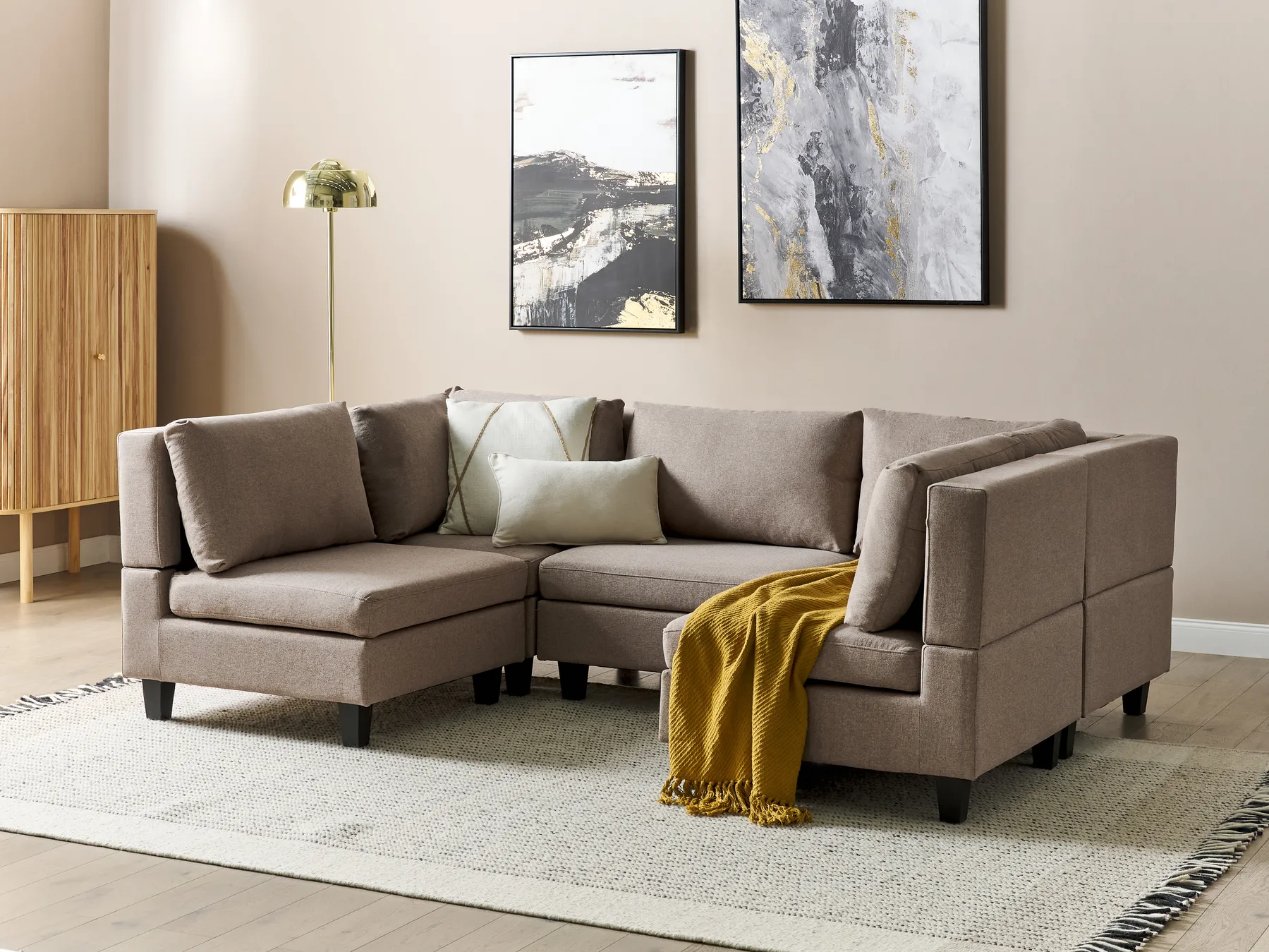 Modular U-Shape Sofa 5 Seater UNSTAD Fabric Brown_891278
