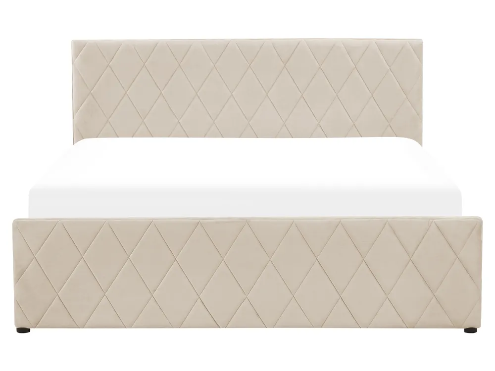 Bett mit Stauraum ROCHEFORT Samtstoff Beige 160 x 200 cm_857291