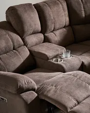 Ecksofa elektrisch verstellbar 5-Sitzer ROKKE mit USB-Anschluss Stoff Braun linksseitig_1043925