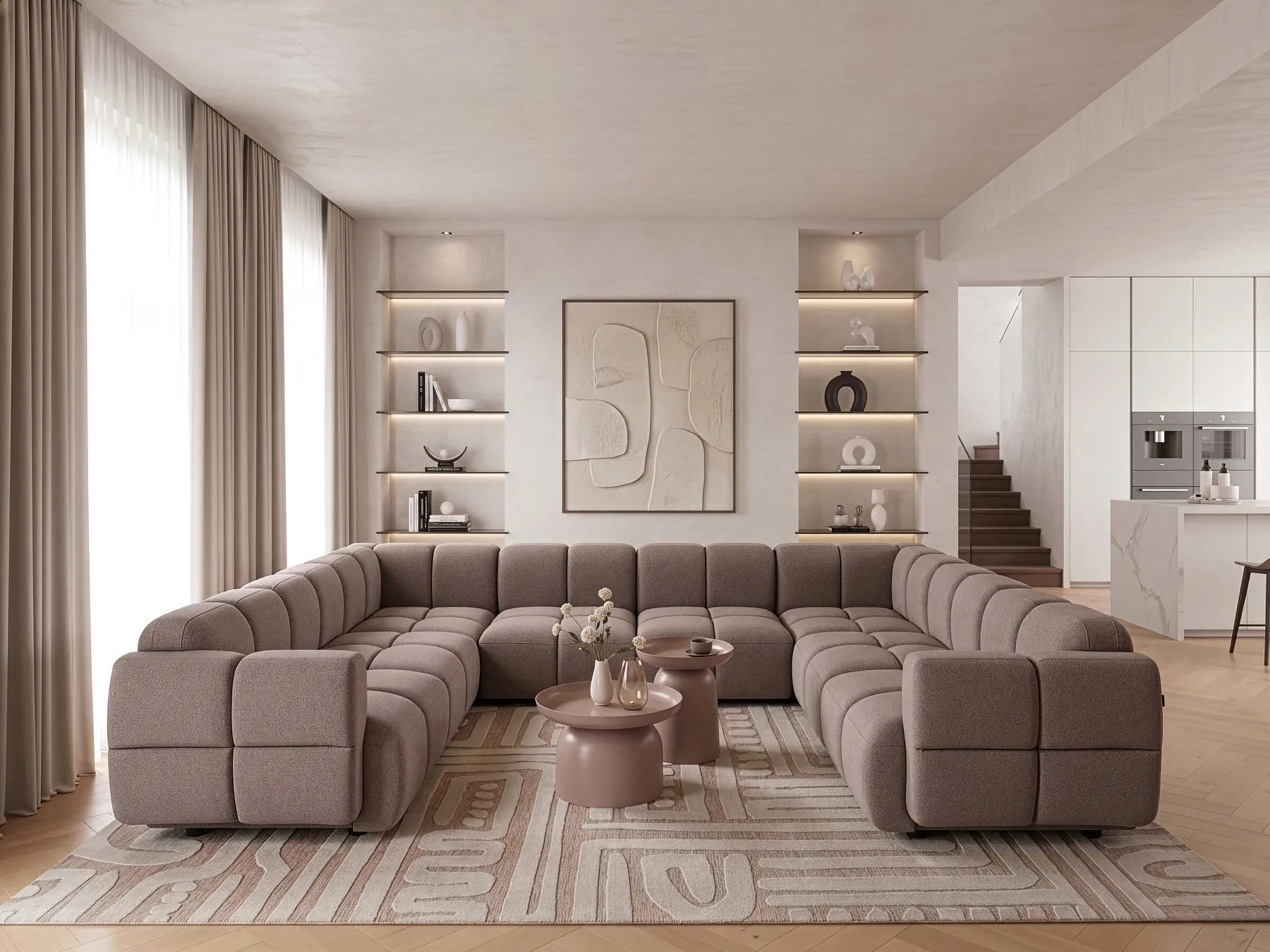 Modular U-Shape Sofa 8 Seater MAKSABERG Fabric Taupe_1136425