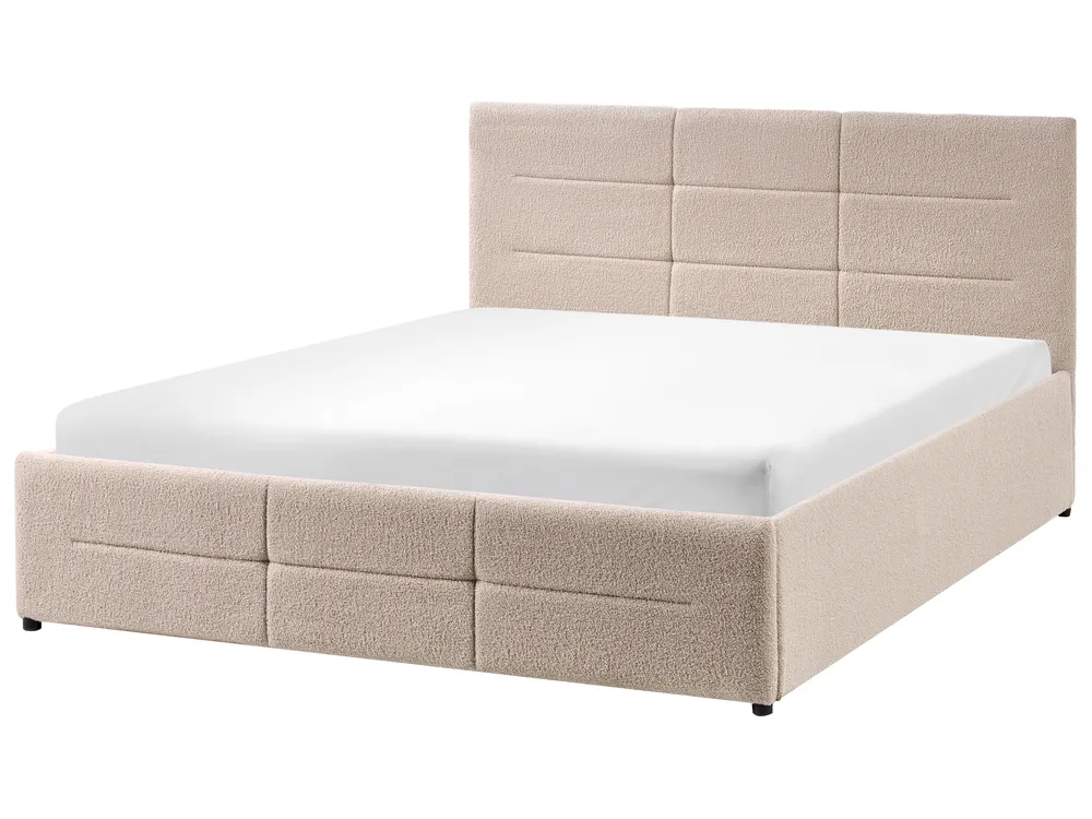 Bett mit Stauraum MASSOGNES Bouclé Beige 140 x 200 cm_1030393