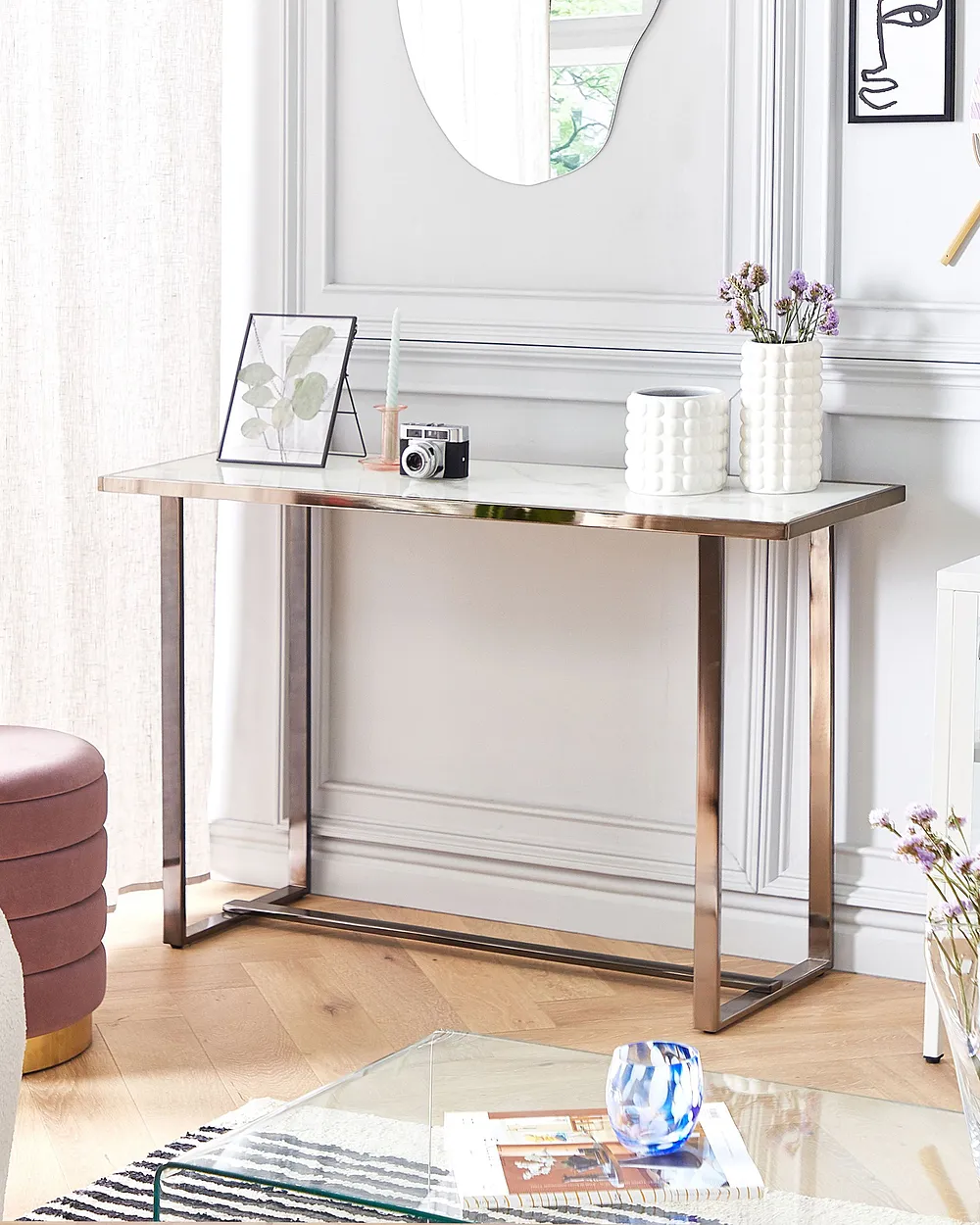 Console Table PLANO Tempered Glass White Marble_1155035