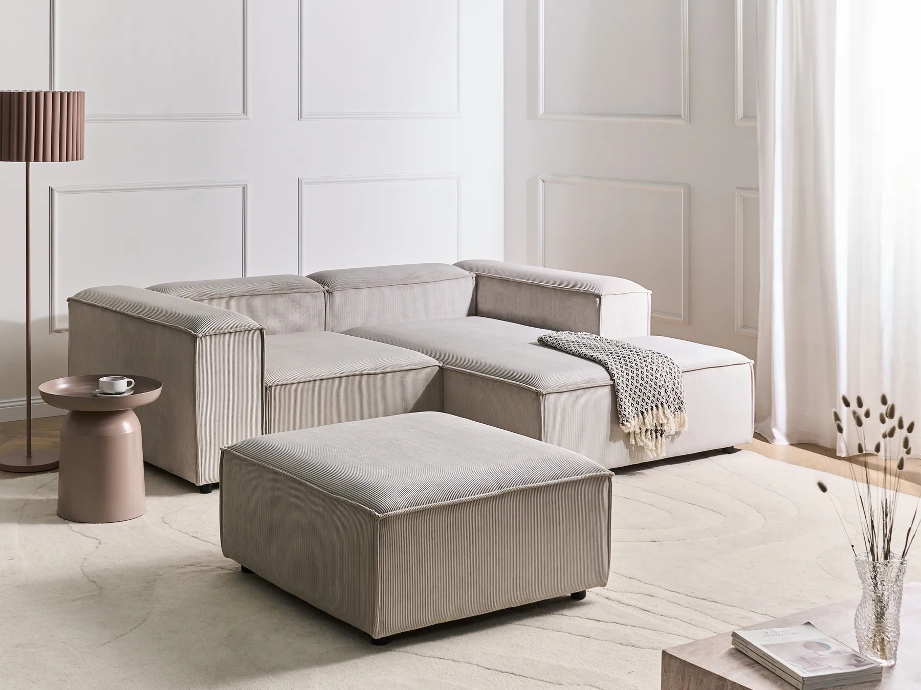 Modul Ecksofa 2-Sitzer ARDAL mit Ottomane Cord Taupe linksseitig_1011055