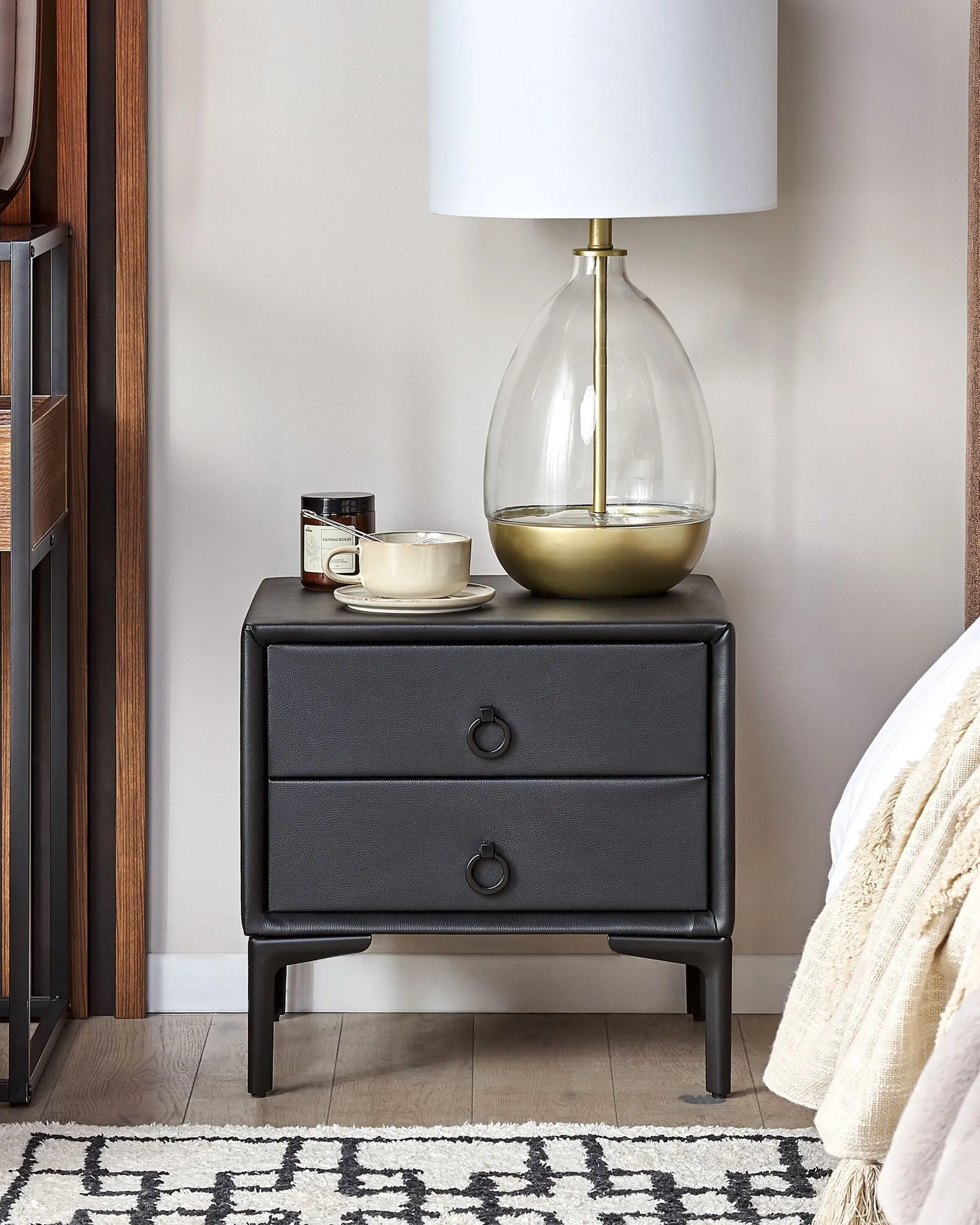 2 Drawer Bedside Table SEZANNE Faux Leather Black_795386