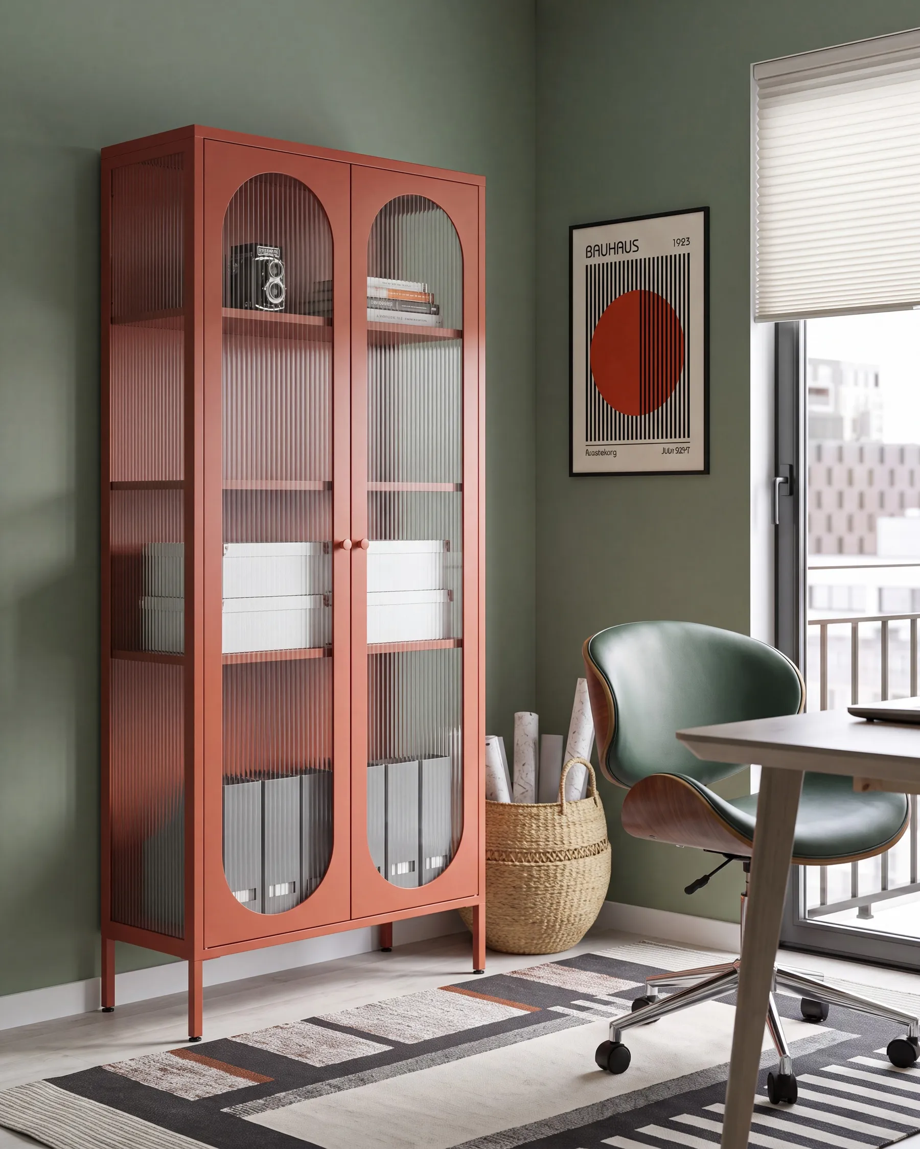 Vitrine mit Glastüren FOXTON 80 cm Metall Goldbraun_1108679