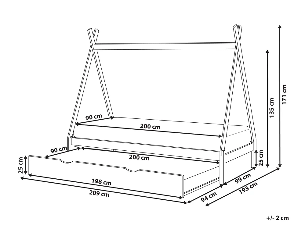 Kinderbett mit Ausziehbett Kiefernholz TALMONTIERS 90 x 200 cm Weiß_964076