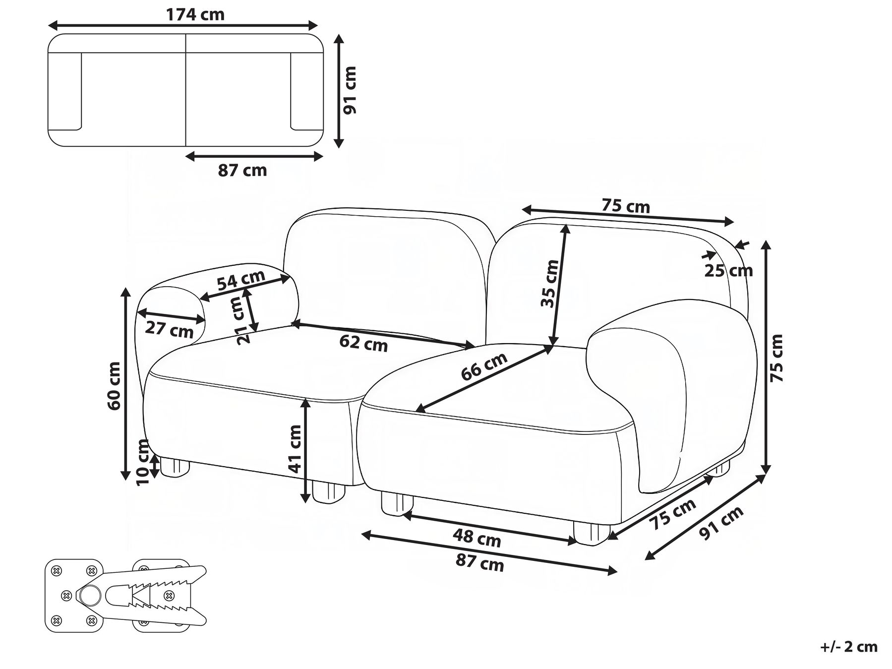 Modular Sofa 2 Seater AMLI Fabric Beige_1070227