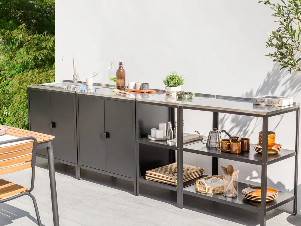 Outdoor-Küche 4er Set mit Spüle VILAMA Schwarz Metall