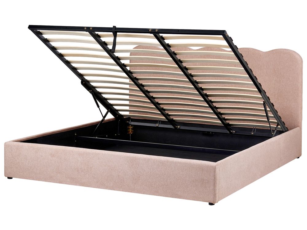 Ottoman Bed NANTERRE Fabric Pastel Pink 180 x 200 cm (EU Super King)