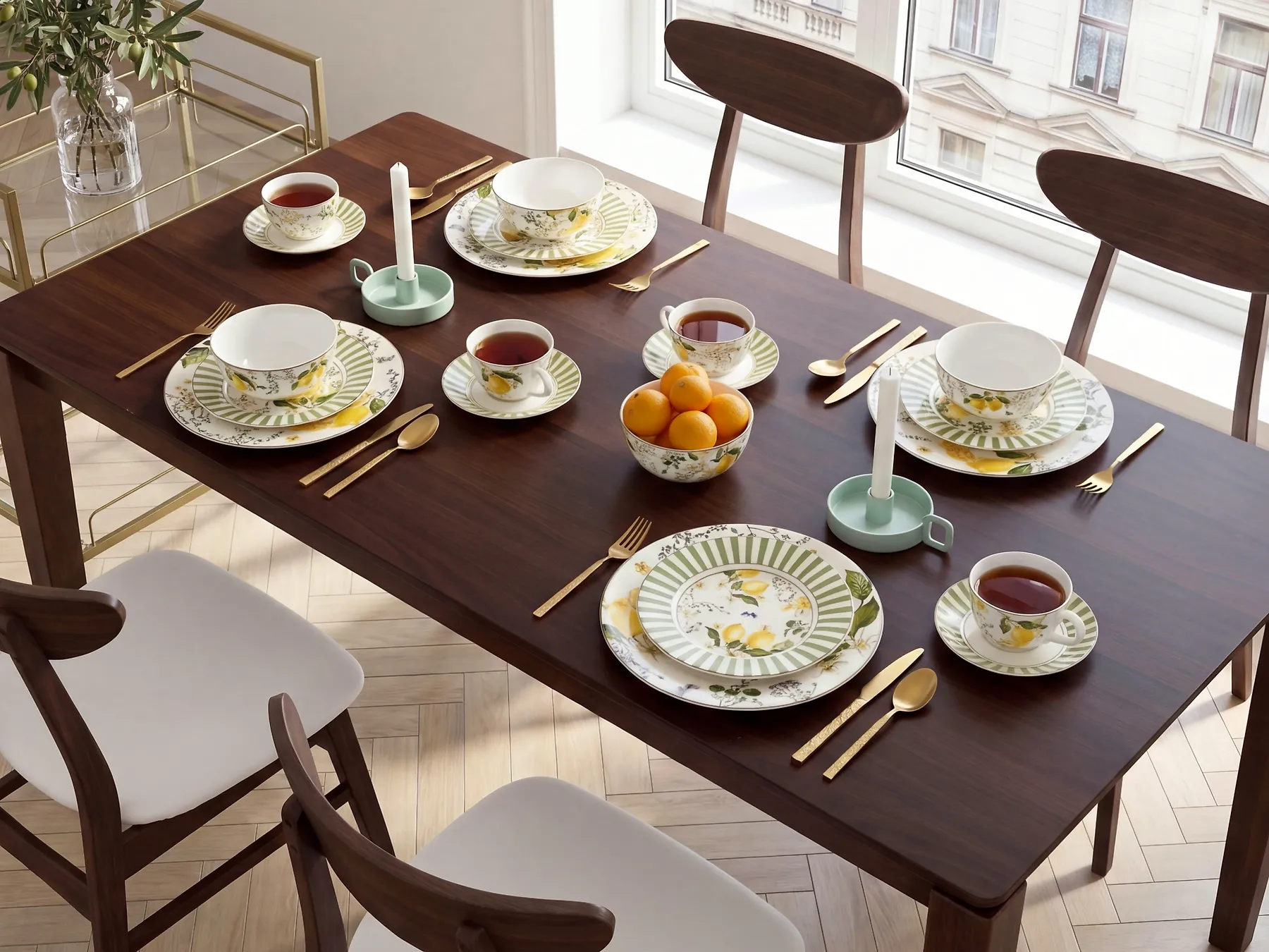 20-Piece Dinnerware Set LEMONGRASS Porcelain White/Green_1191896