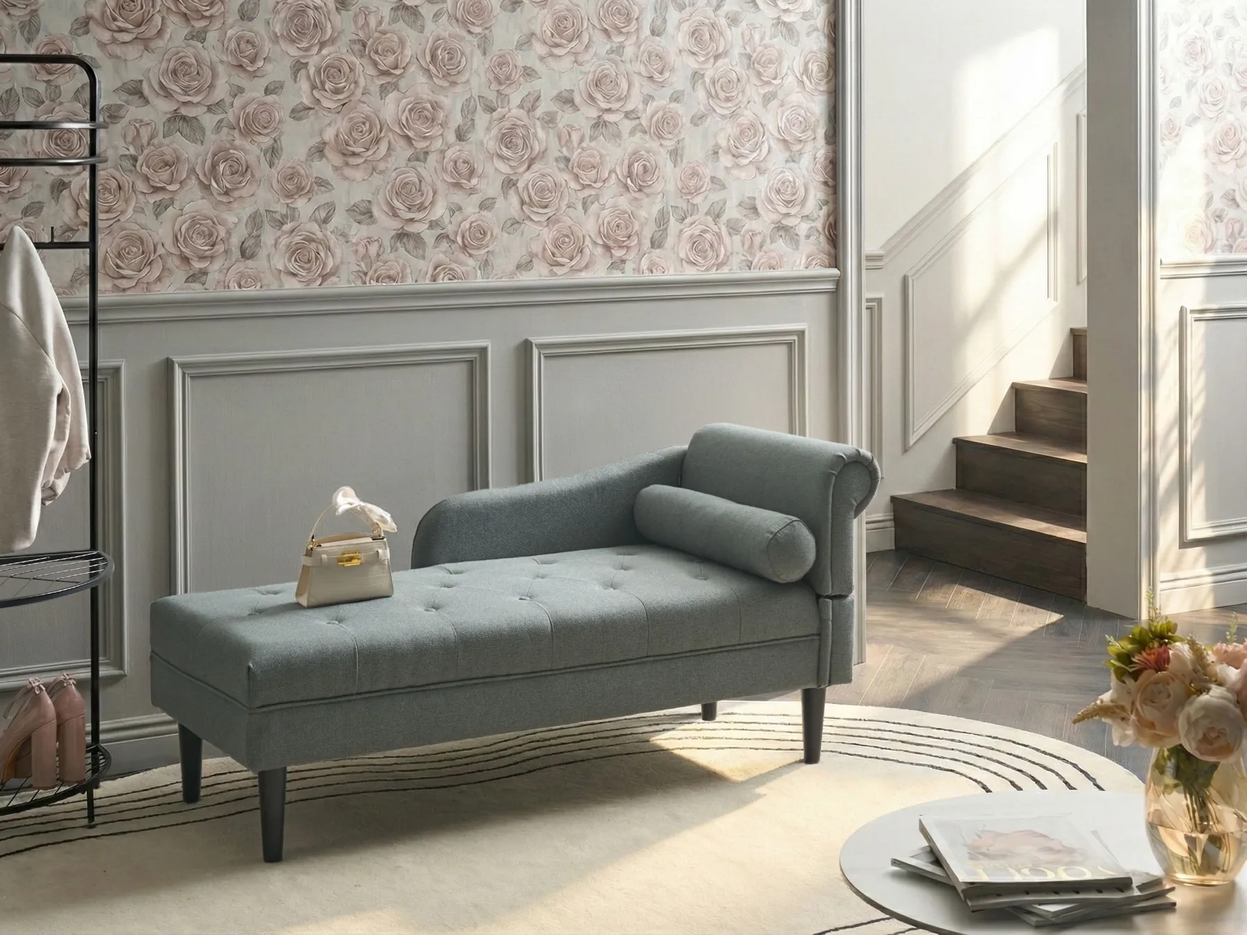 Rechtsseitige Chaiselongue YVOIRE Stoff Grün_1040393