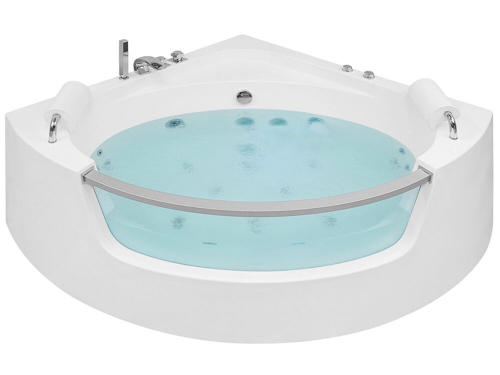 Whirlwanne Eckmodell mit LED MANGLE 201 x 150 cm Weiß
