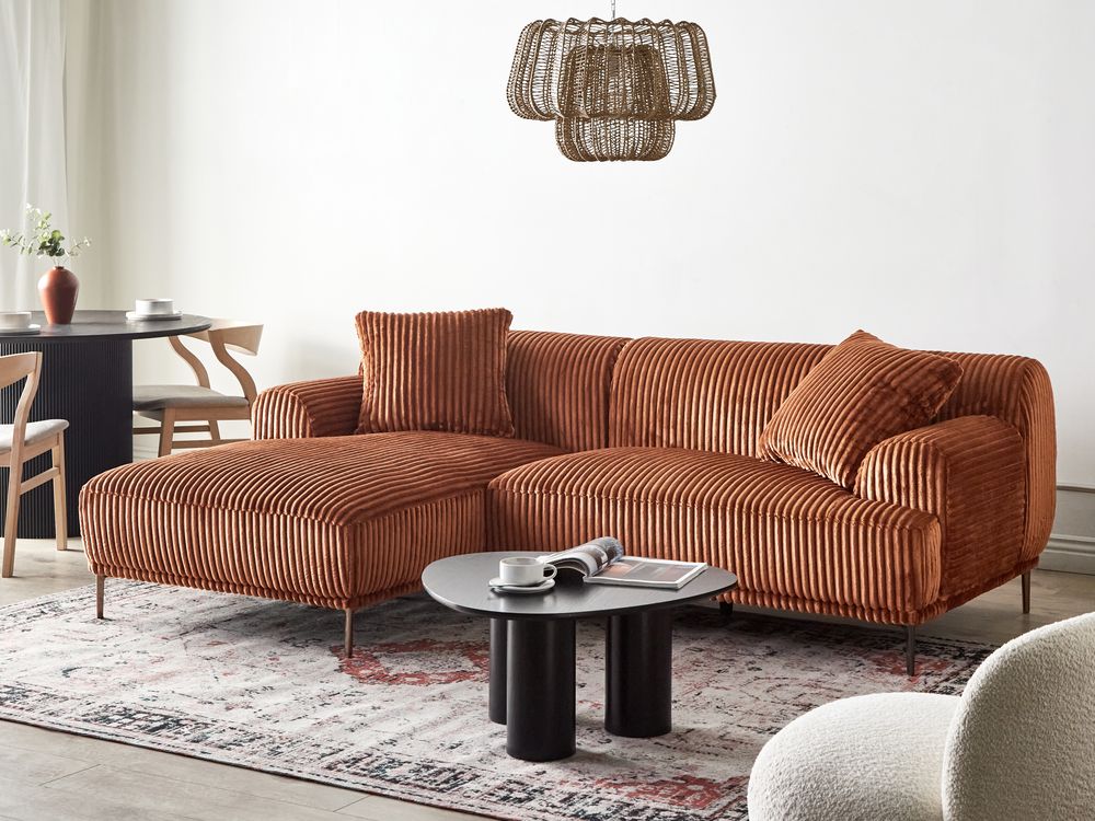 Ecksofa STENUM Cord Braun rechtsseitig