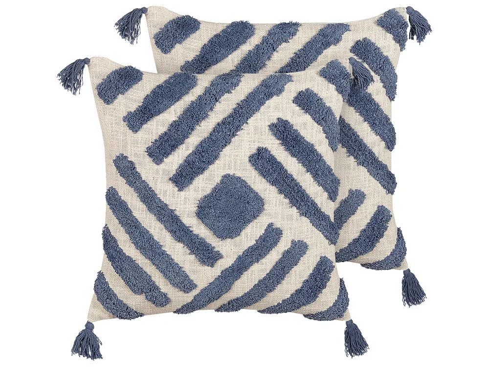 Dekokissen 2er Set JACARANDA 45 x 45 cm Baumwolle Blau Geometrisches Muster