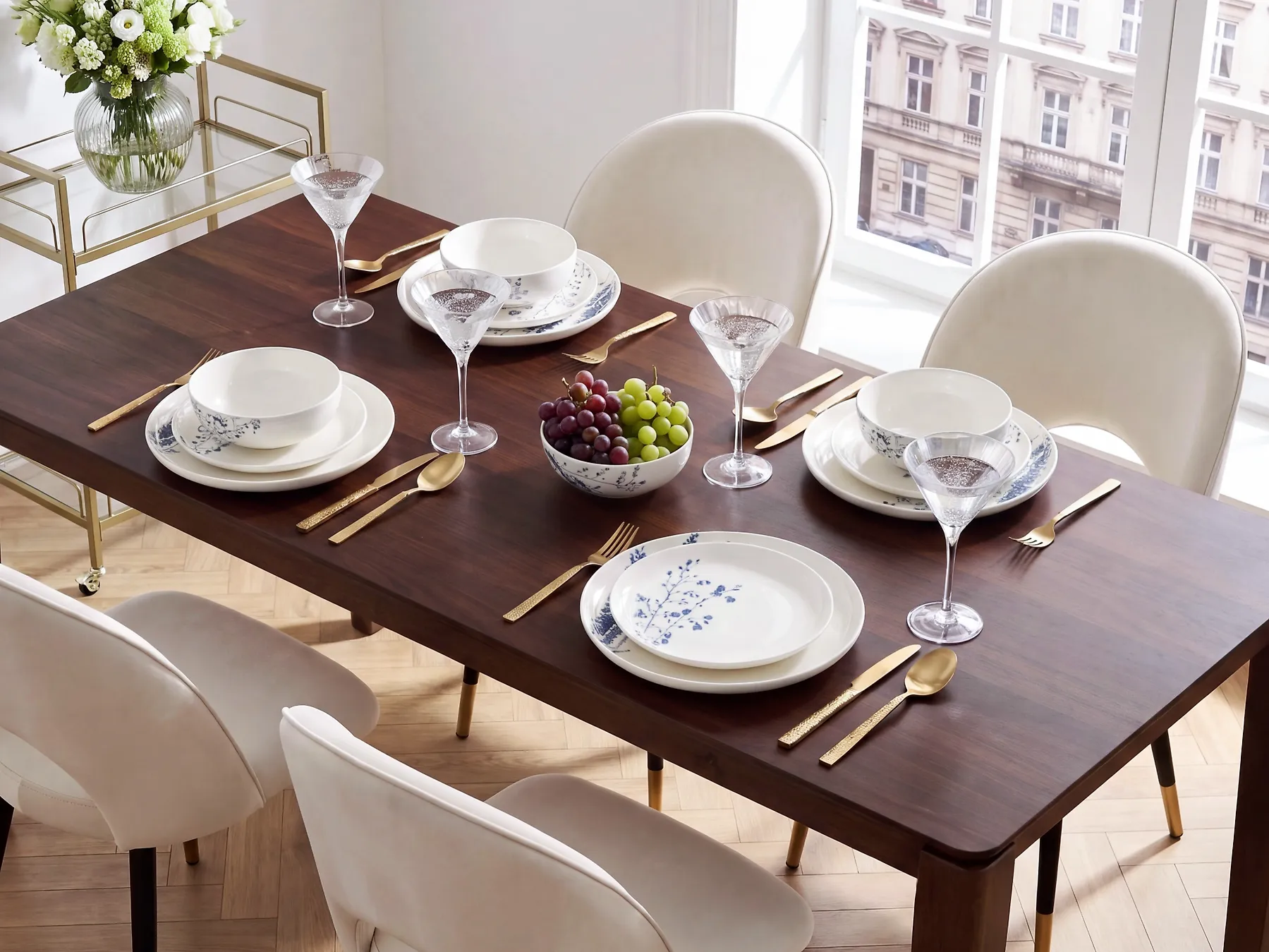 12-Piece Dinnerware Set MAHLEB Porcelain White/Blue_1191943