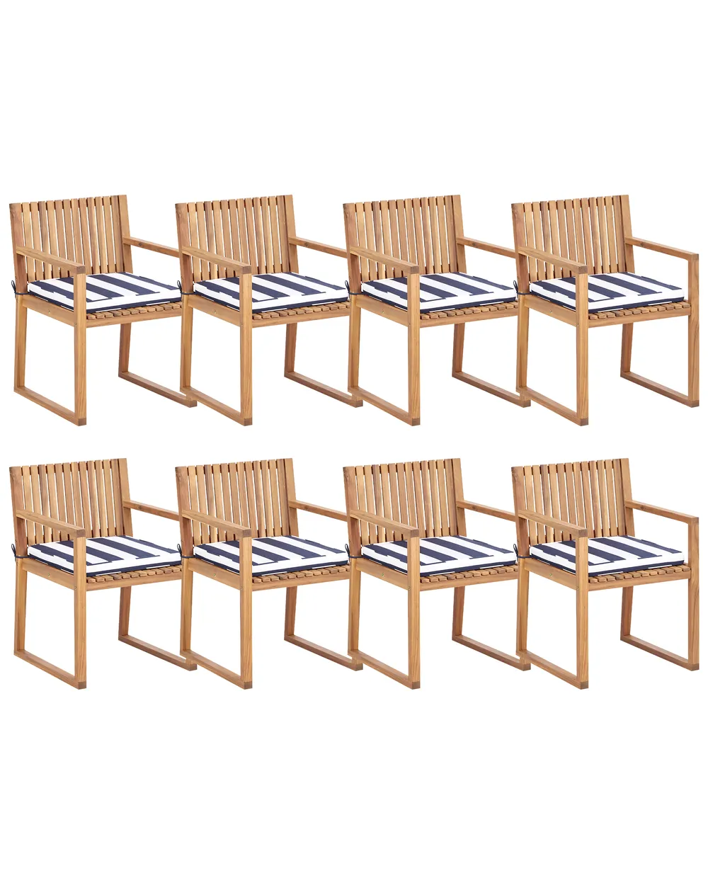 Set mit 8 Stühlen und Sitzkissen SASSARI II zertifiziertes Akazienholz Marineblau