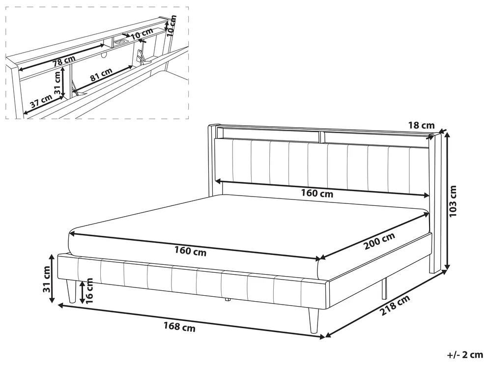 Bed with LED BEAULIEU Fabric Dark Grey 160 x 200 cm (EU King Size) with USB Port with Storage_993614