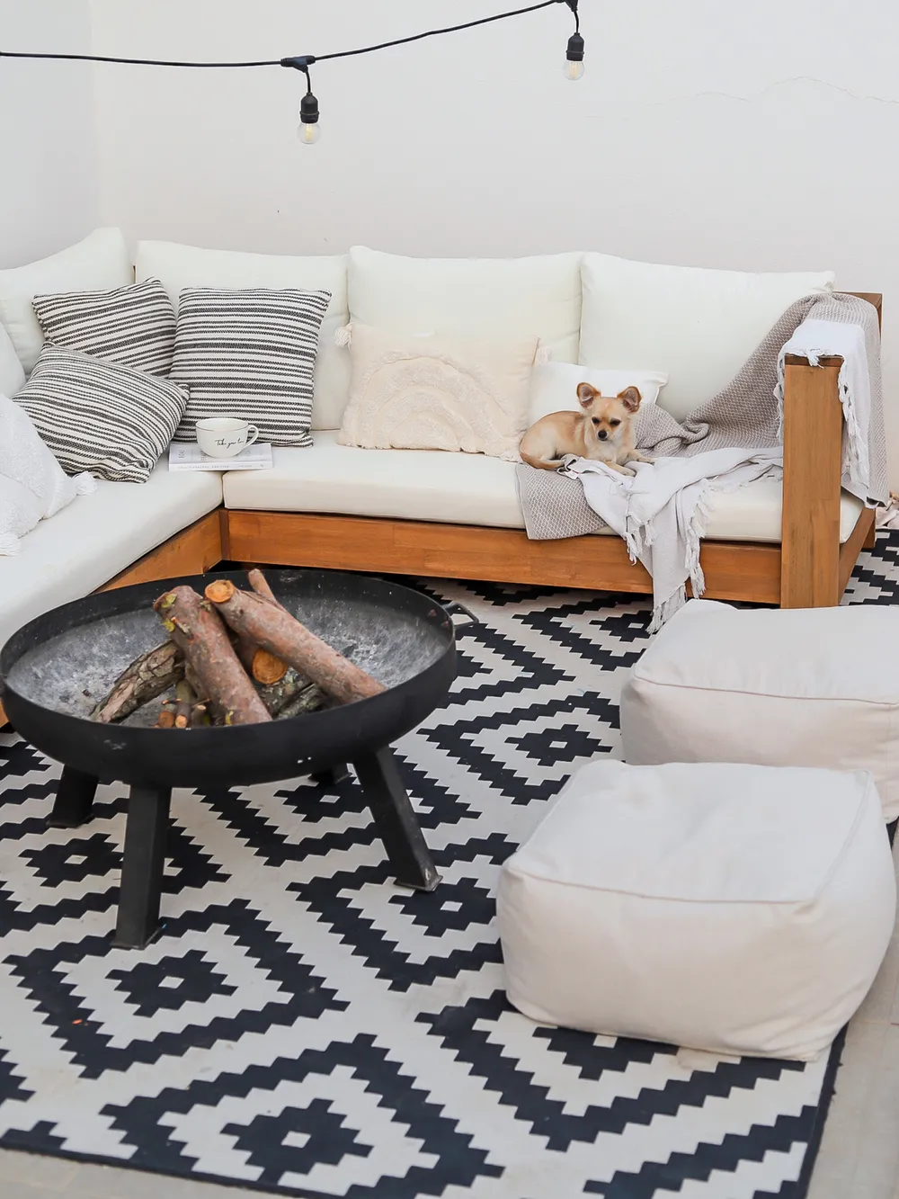 Garten Ecksofa 5-Sitzer MARETTIMO zertifiziertes Akazienholz Cremeweiß rechtsseitig_857575