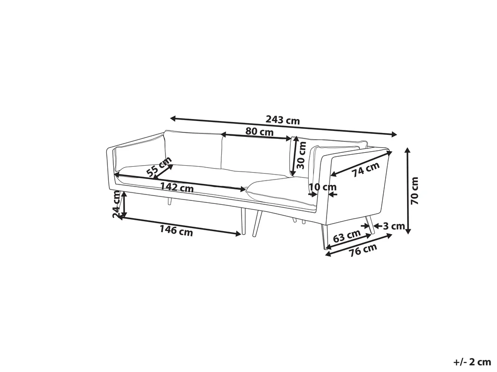 Gartensofa 3-Sitzer LORETELLO Grau rechtsseitig_872440