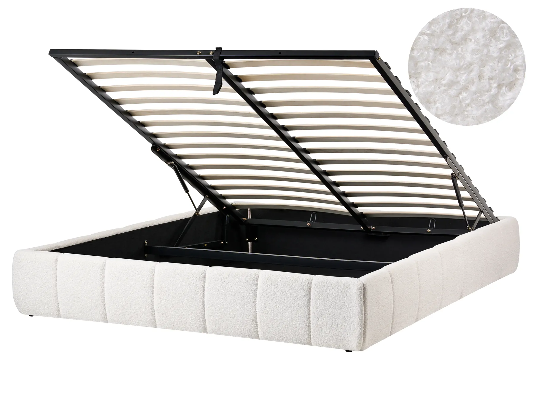 Ottoman Bed without Headboard GENAS Boucle Off-White 160 x 200 cm (EU King Size)_1070354