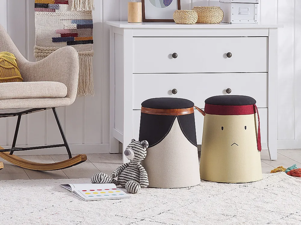 Kinderhocker mit Stauraum APACHE Kunstleinen Beige_1178689