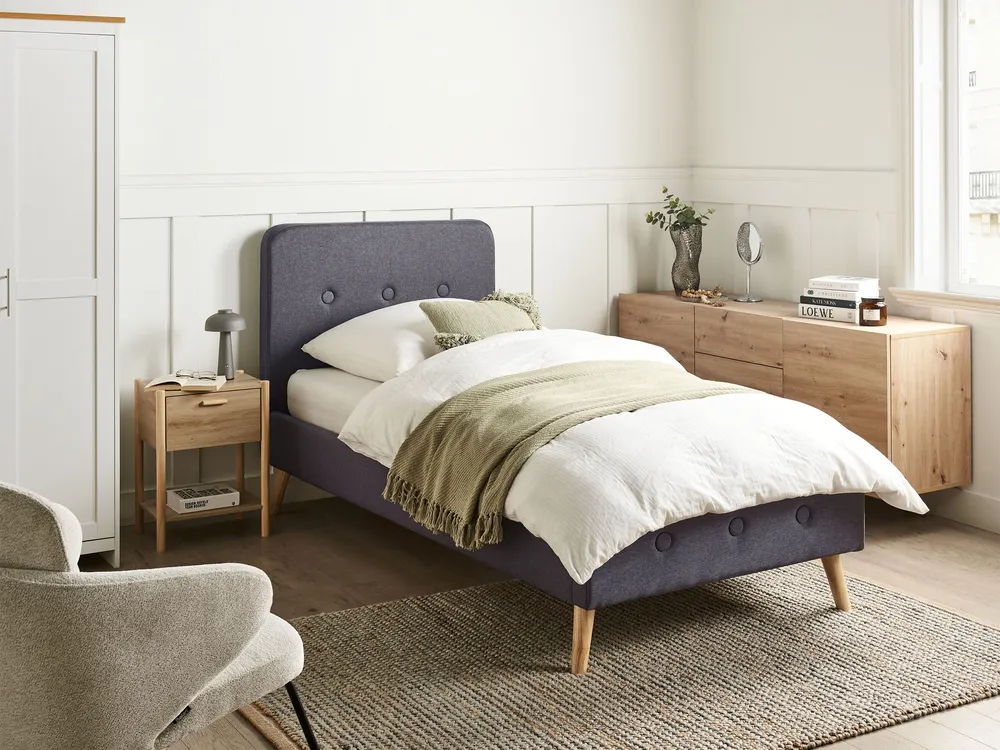 Bett mit Lattenrost Stoff RENNES 90 x 200 cm Dunkelgrau