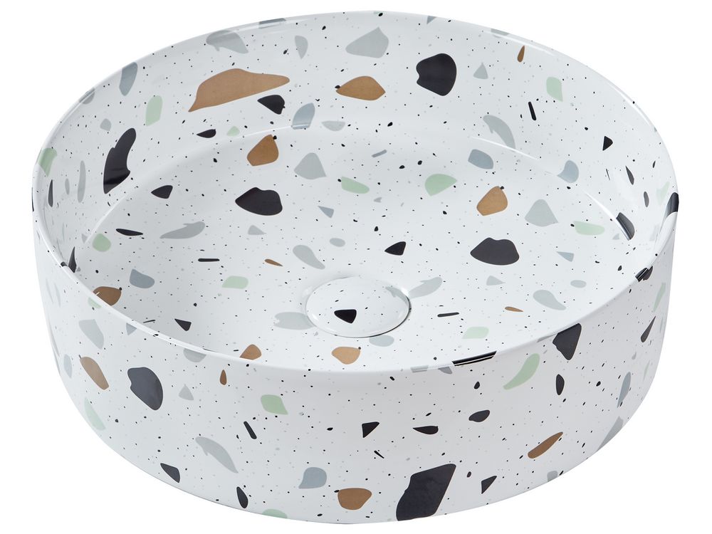 Wastafel voor aanrechtblad NULES ⌀ 40 cm Keramiek Terrazzo-effect Wit terrazzo