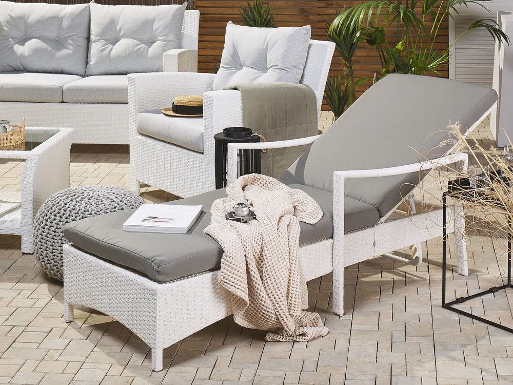 Sun Lounger with Cushion VASTO Reclining PE Rattan White