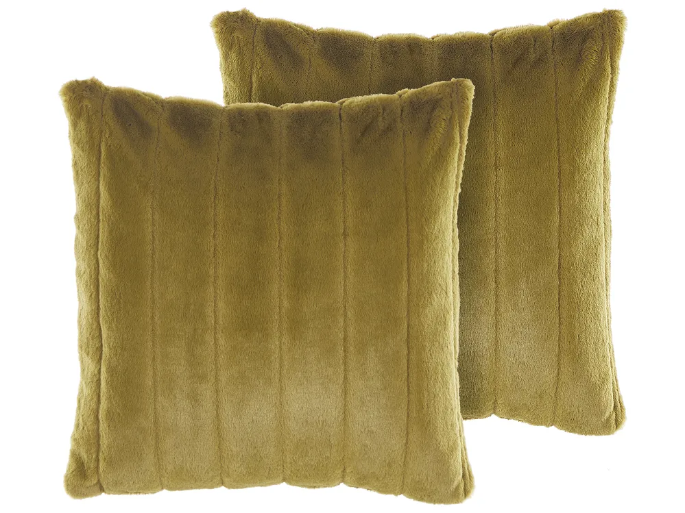 Dekokissen 2er Set PUMILA 45 x 45 cm Webpelz Olivgrün Streifenmuster