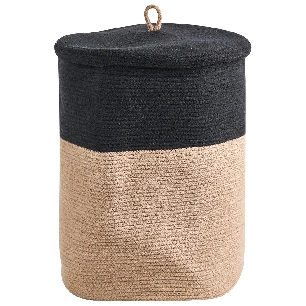 Aufbewahrungskorb 2er Set SILOPI Baumwolle Schwarz / Beige_1067353