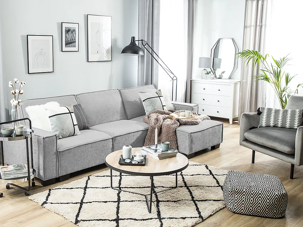 Corner Sofa Bed ROMEDAL Fabric Light Grey Left Hand_1151220