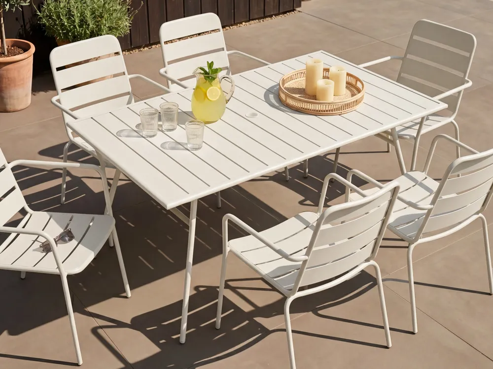 Gartentisch TERENZO 160 cm 90 cm Metall Hellbeige