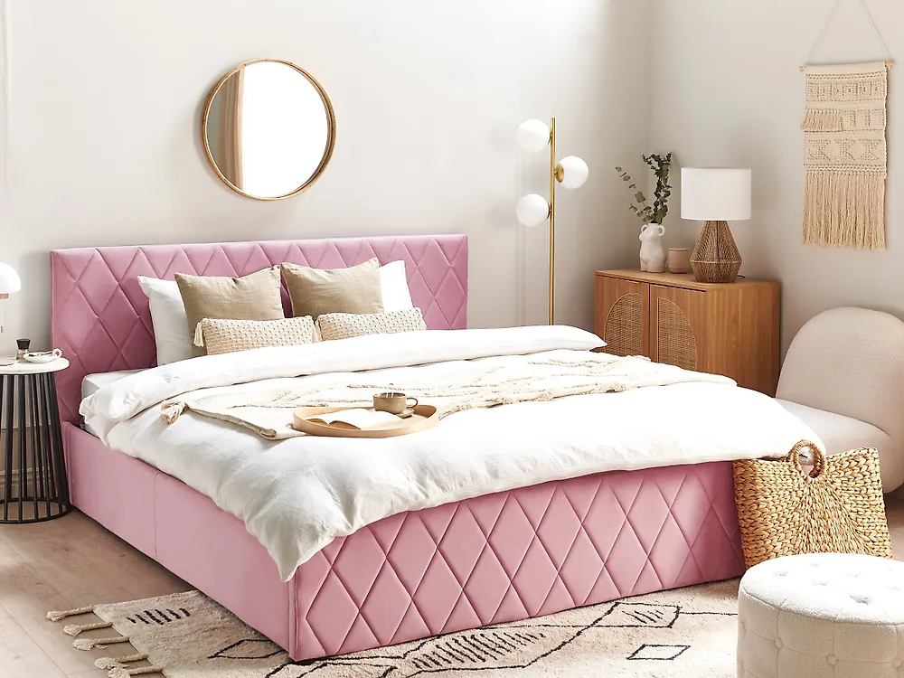 Bett mit Stauraum ROCHEFORT Samtstoff Rosa 180 x 200 cm_1187223