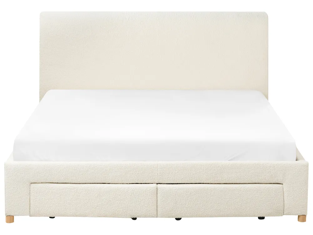 Bed with Storage Drawers SOUTRIN Boucle Off-White 160 x 200 cm (EU King Size)_993475