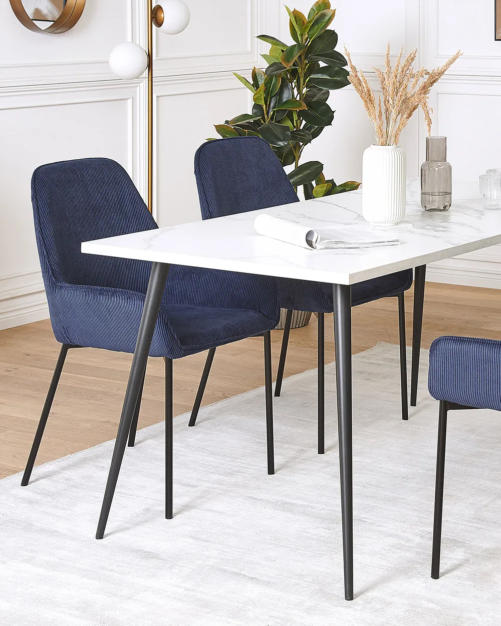 Esszimmerstuhl 2er Set LOVERNA Cord Dunkelblau