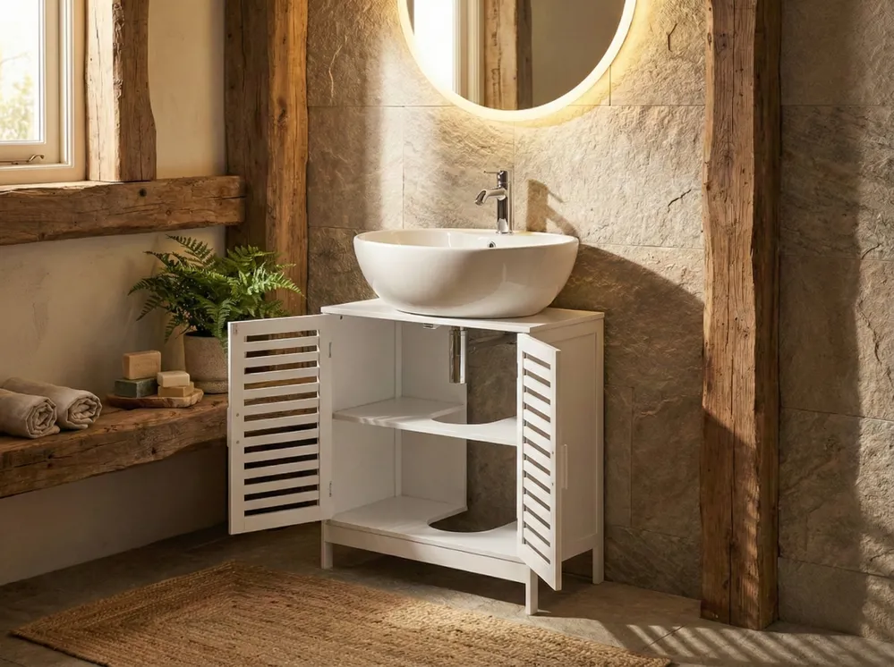 Waschbeckenunterschrank MISSOULA Bambus 60 cm Wei - Beliani.de