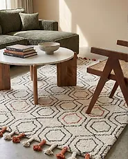 Rug HAJIPUR Beige 140 x 200 cm Cotton_1178498